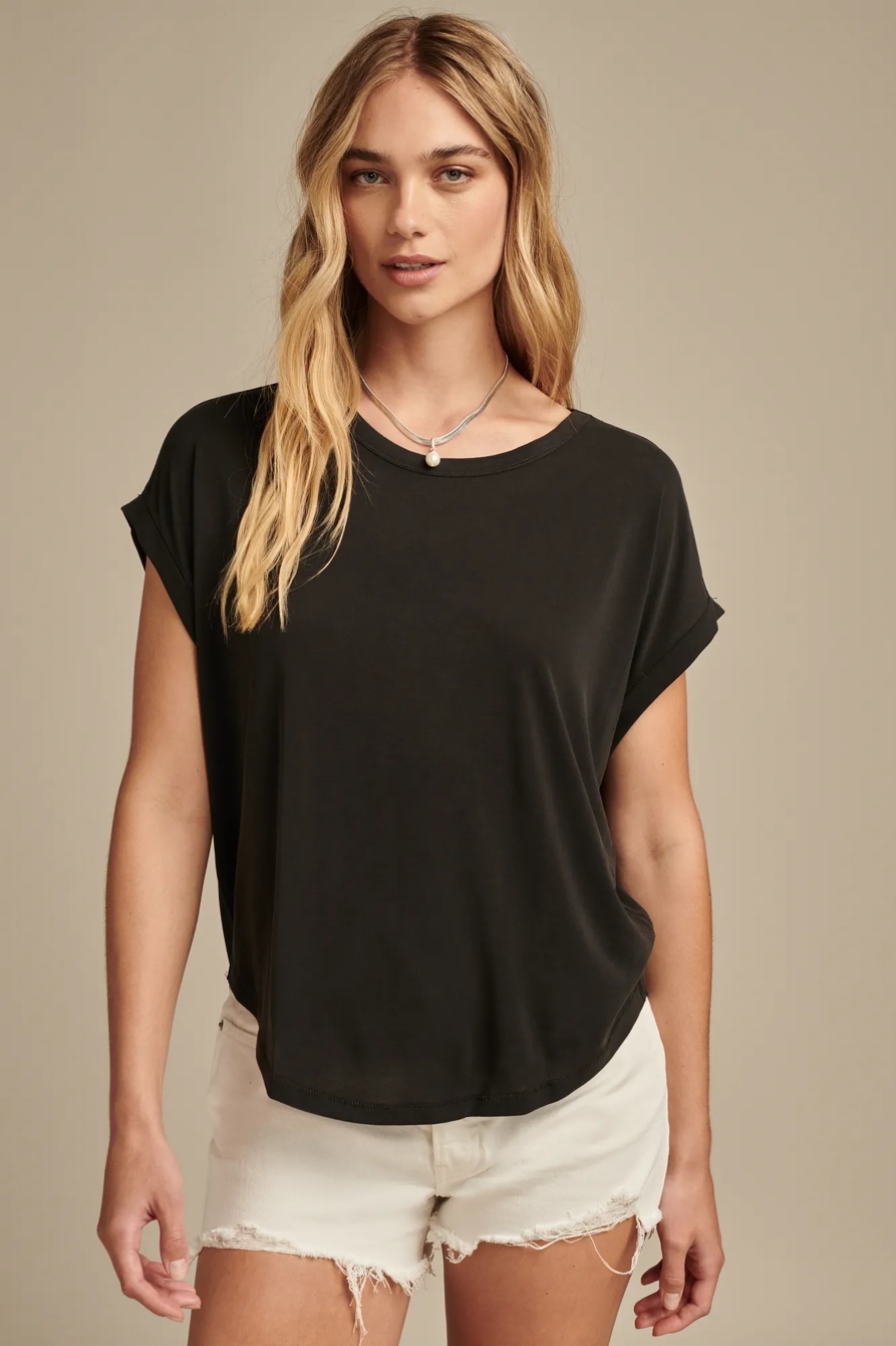 SHORT SLEEVE SANDWASH DOLMAN TEE — 001 LUCKY BLACK — image 1