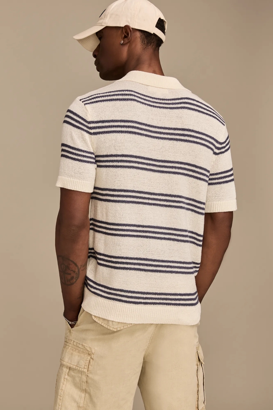STRIPE JOHNNY COLLAR POLO SWEATER — TOFU — image 3