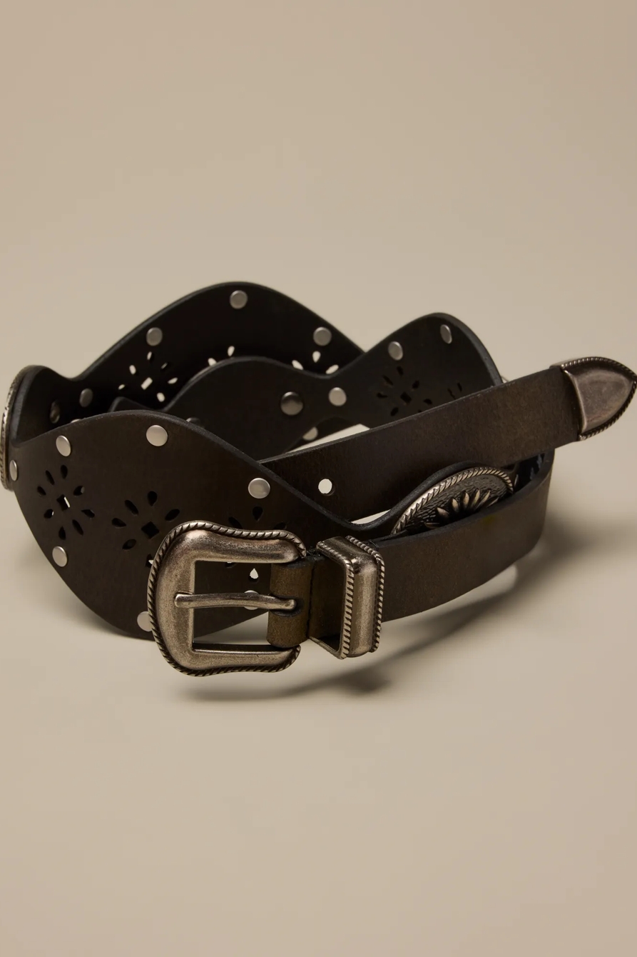 WESTERN CONCHO & STUDDED BELT — BLACK — image 1
