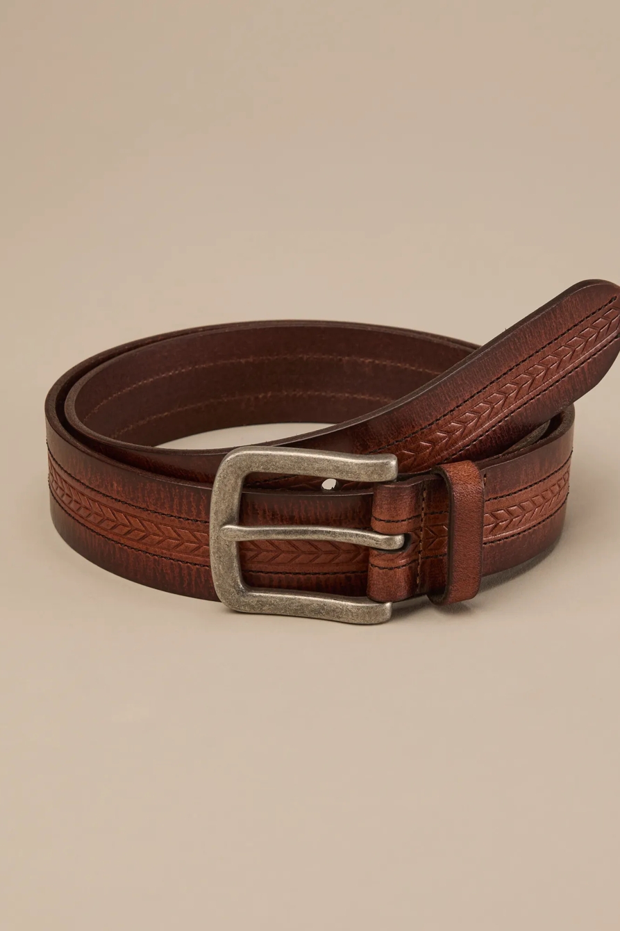 LEATHER CHEVRON BELT — DARK BROWN — image 1