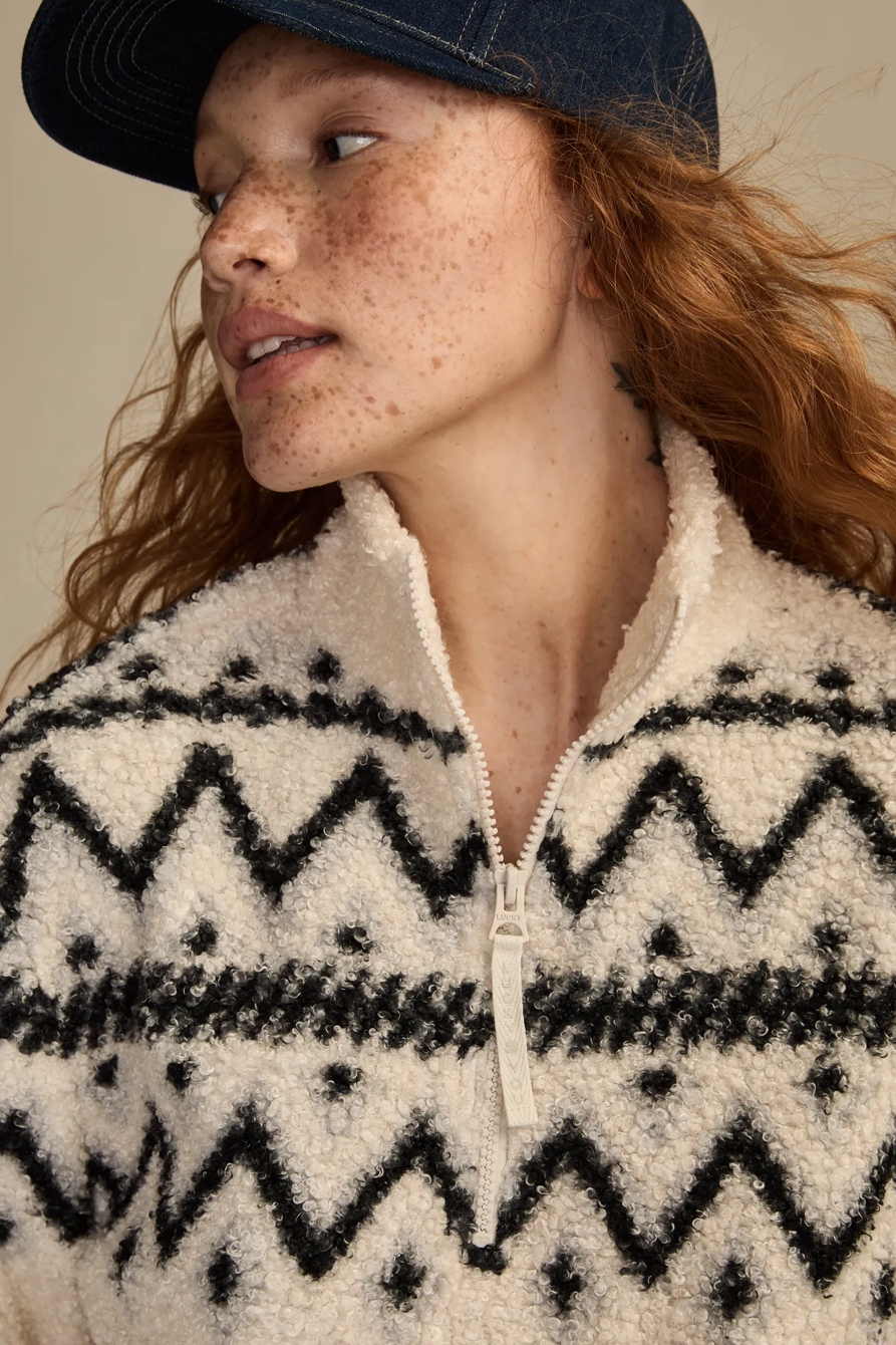 HALF ZIP FLEECE SWEATSHIRT — BLACK CREAM MULTI — image 2