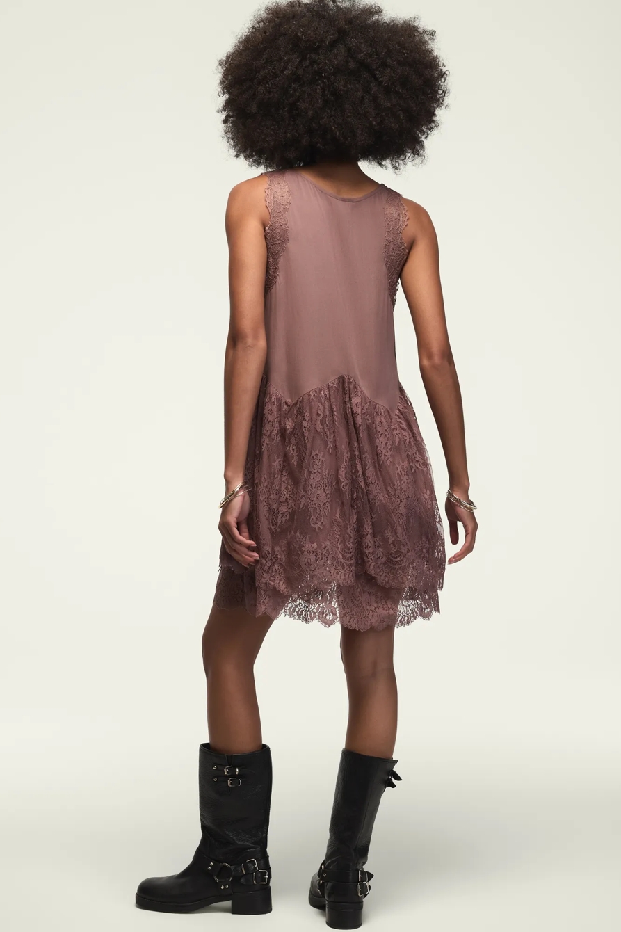 LACE TIERED MINI DRESS — PEPPERCORN — image 4