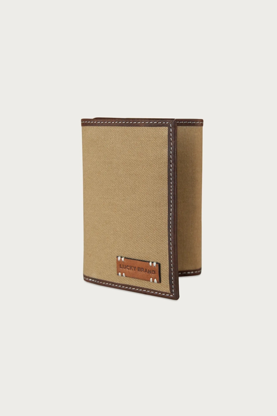 CANVAS WITH LEATHER TRIM TRIFOLD WALLET — NATURAL — image 7