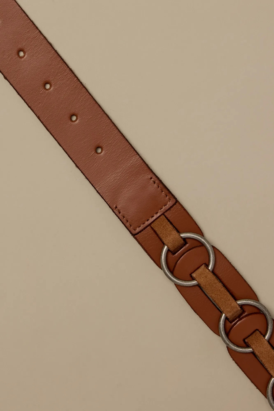 JUMP RING AND LEATHER CHAIN BELT — MEDIUM BROWN — image 2