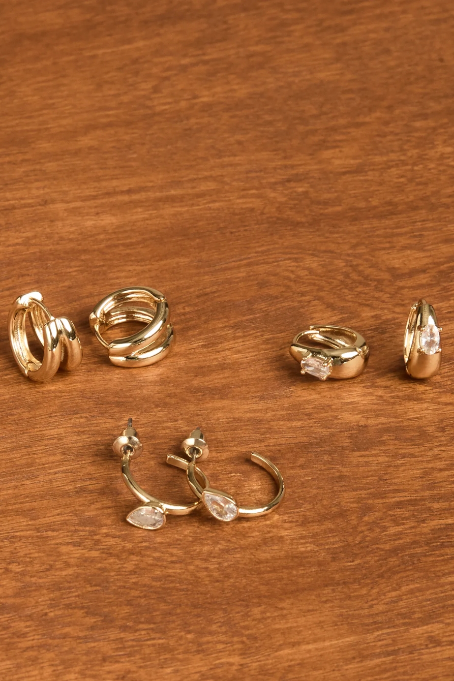 CRYSTAL AND PLAIN HOOP EARRING SET — GOLD — image 2