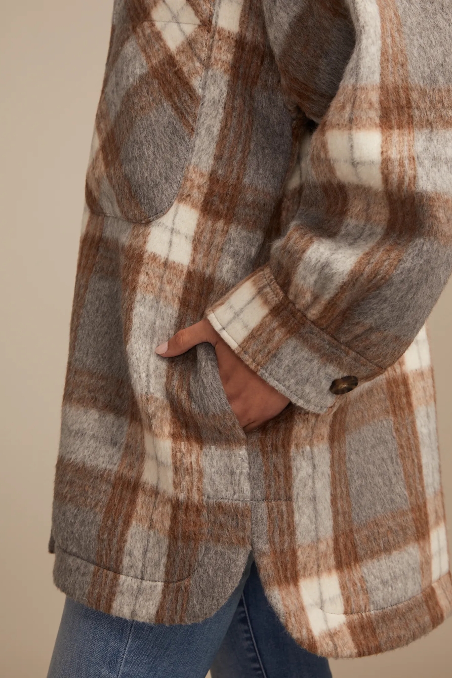 OVERSIZED PLAID SHIRT JACKET — Grey Plaid — image 6