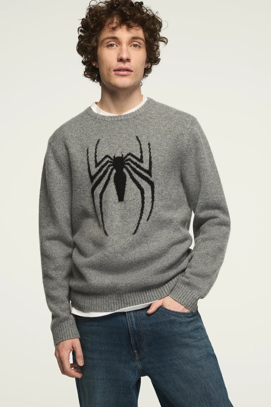 SPIDERMAN INSTARSIA CREW NECK SWEATER — MEDIUM HEATHER GREY — image 1