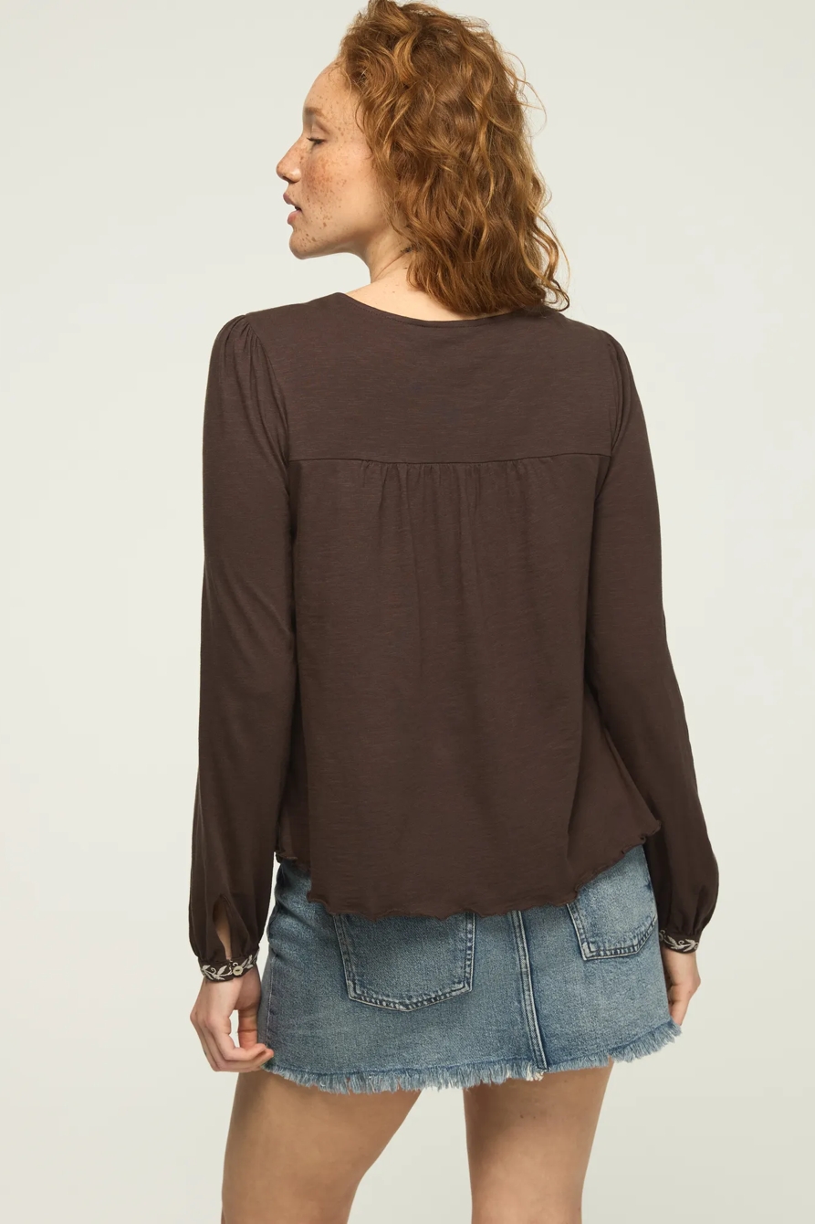 EMBROIDERED YOKE PEASANT TOP — RAVEN — image 3