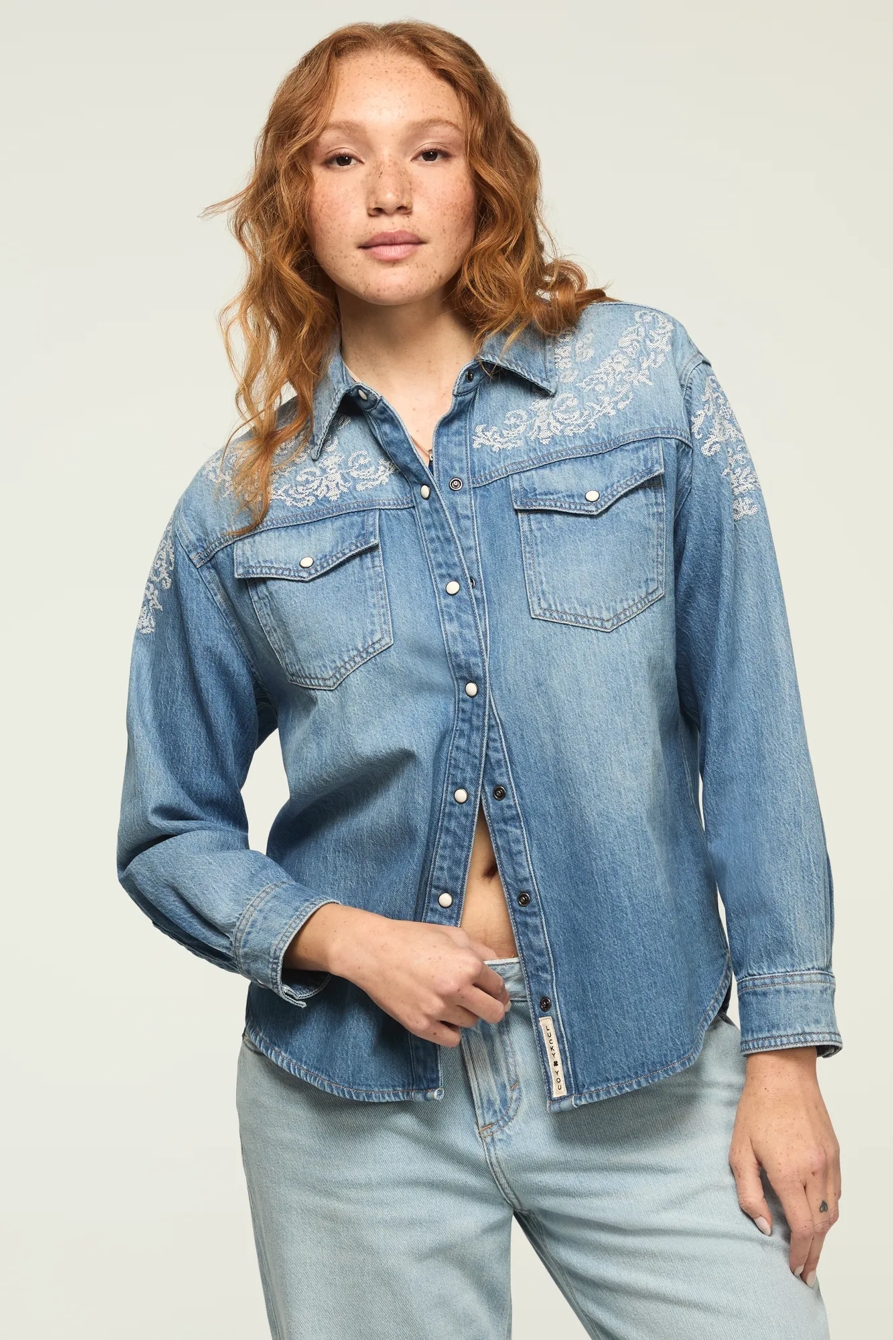 DENIM CROSS STITCH SHIRT — CROSS YOUR HEART WASH — image 6