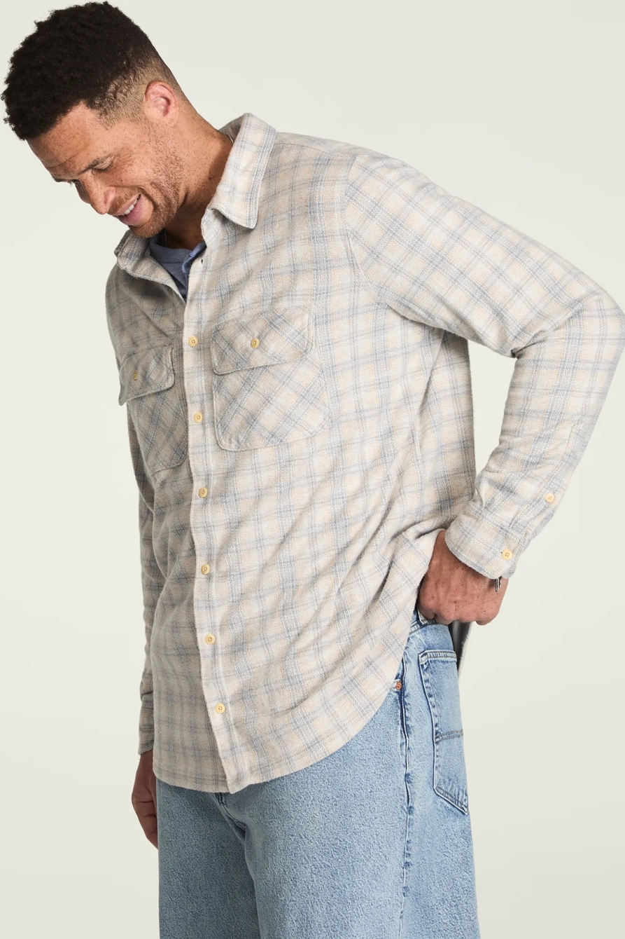 BIG AND TALL DOUBLE FACED SOFT PLAID KNIT SHIRT — GREY MULTI — image 4