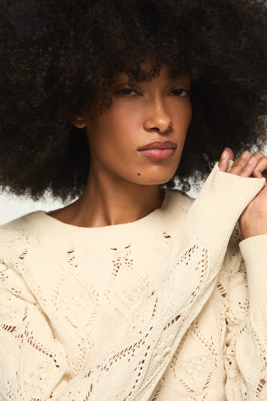 LACE CREW NECK SWEATER — TOFU — image 2