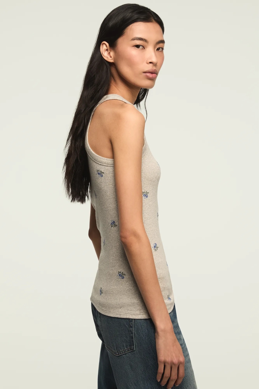 Ribbed Essential Tank — HEATHER GREY FLORAL — image 4