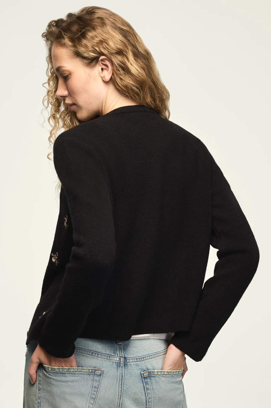 FLORAL EMBROIDERED CARDIGAN — CAVIAR — image 3