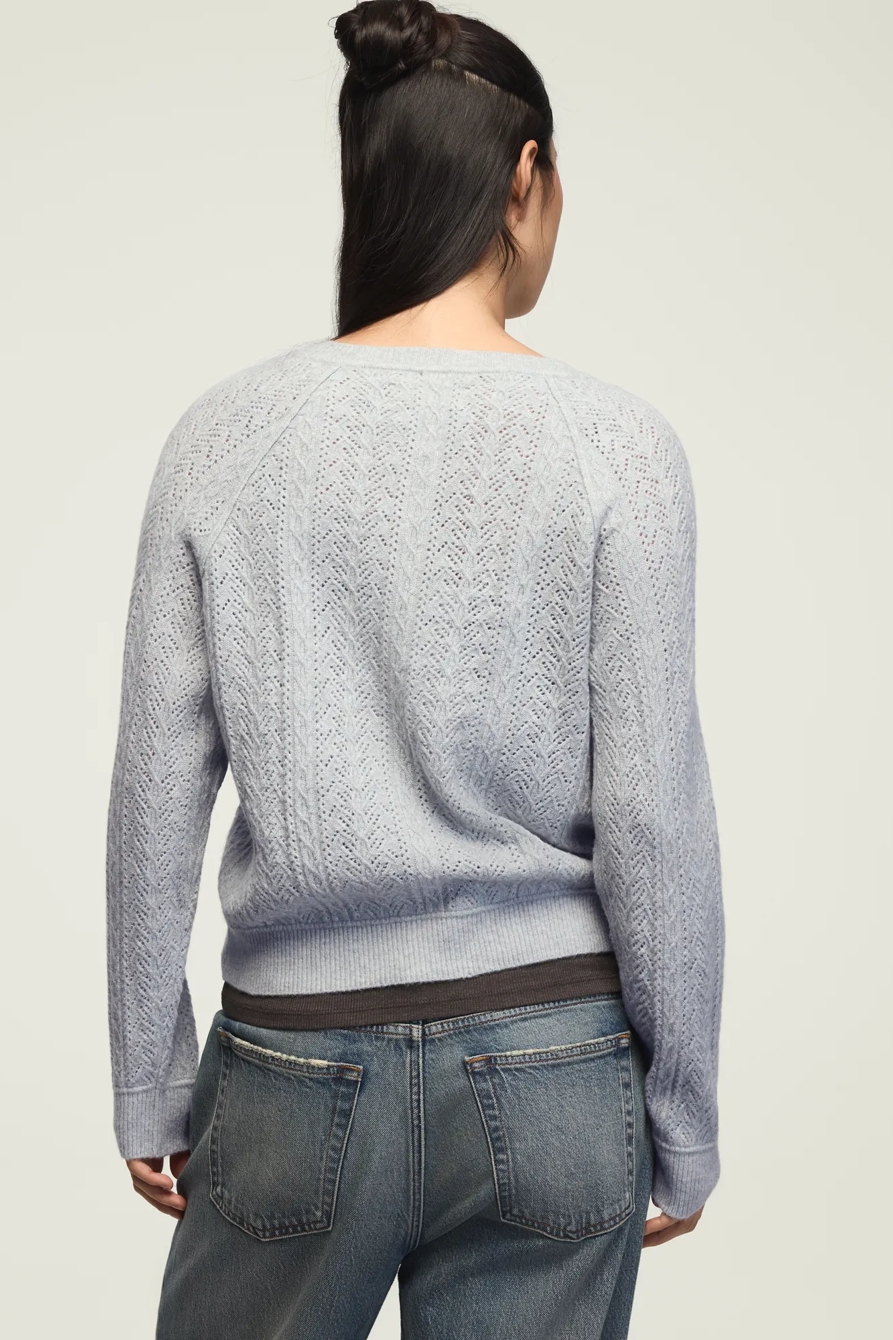 CLOUD SOFT POINTELLE HENLEY SWEATER — BLUE SURF HTR — image 3