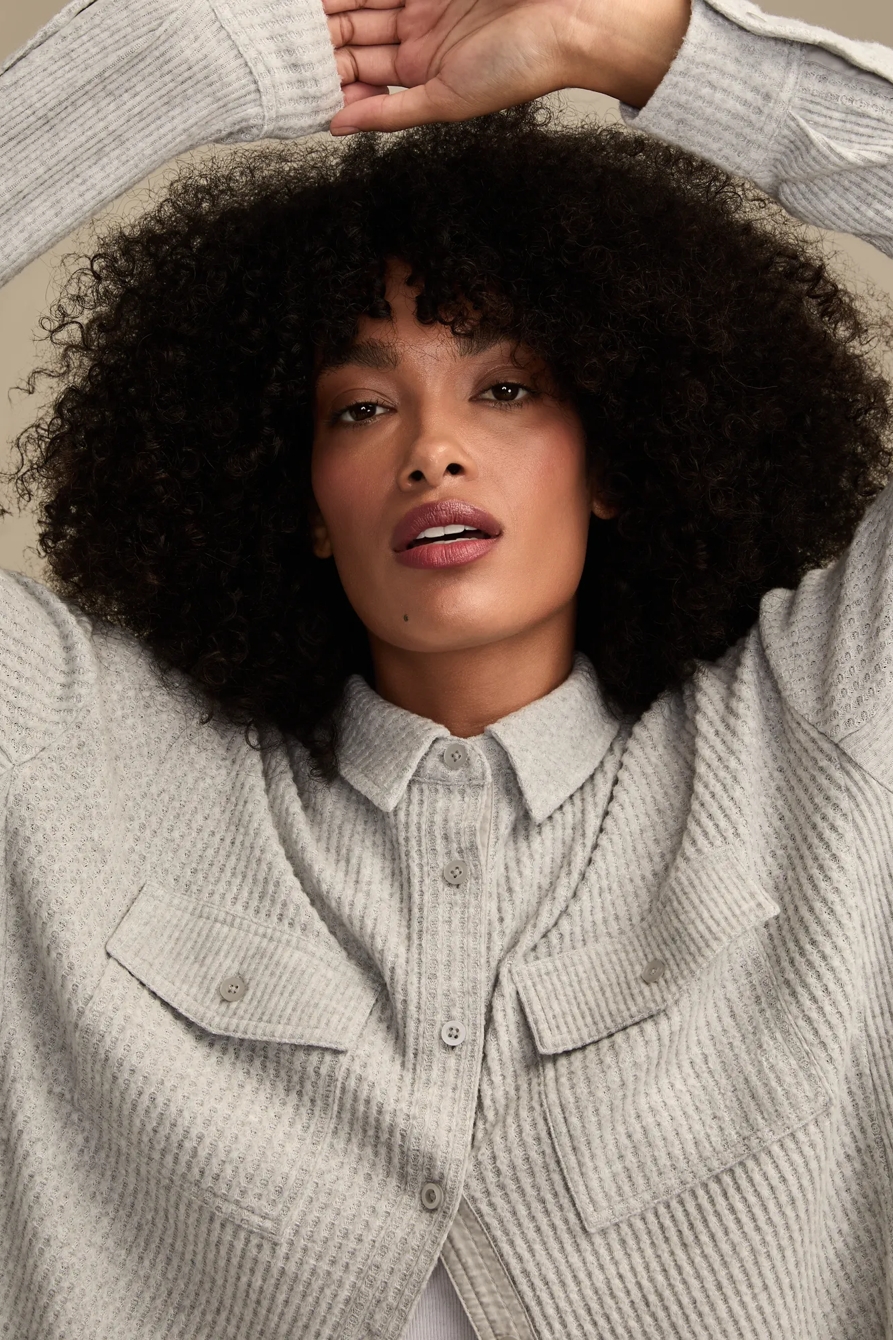 CLOUD WAFFLE BUTTONDOWN TOP — LIGHT HEATHER GREY — image 2