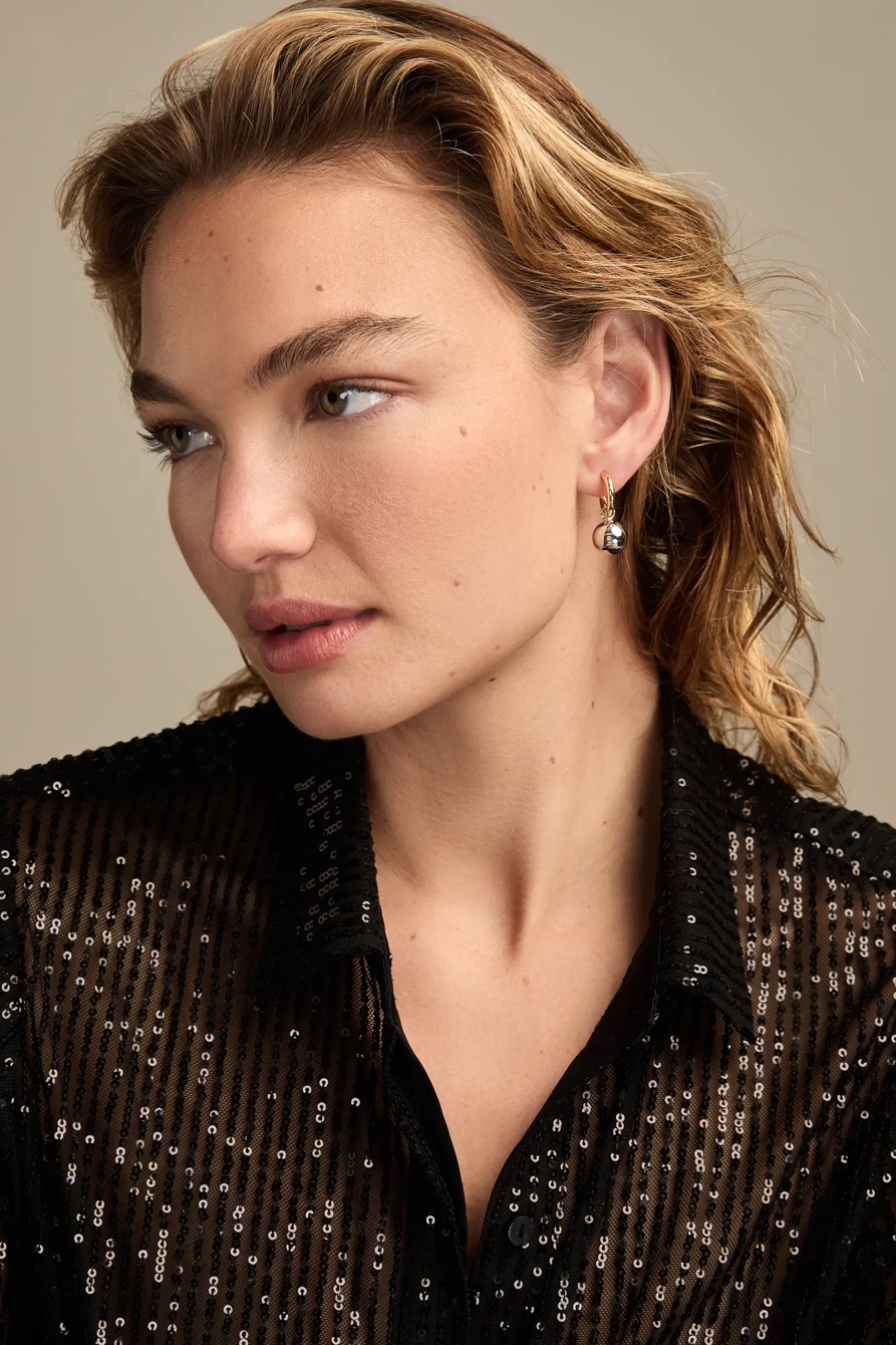TWO TONE BALL CHARM HOOPS — TWO TONE — image 2