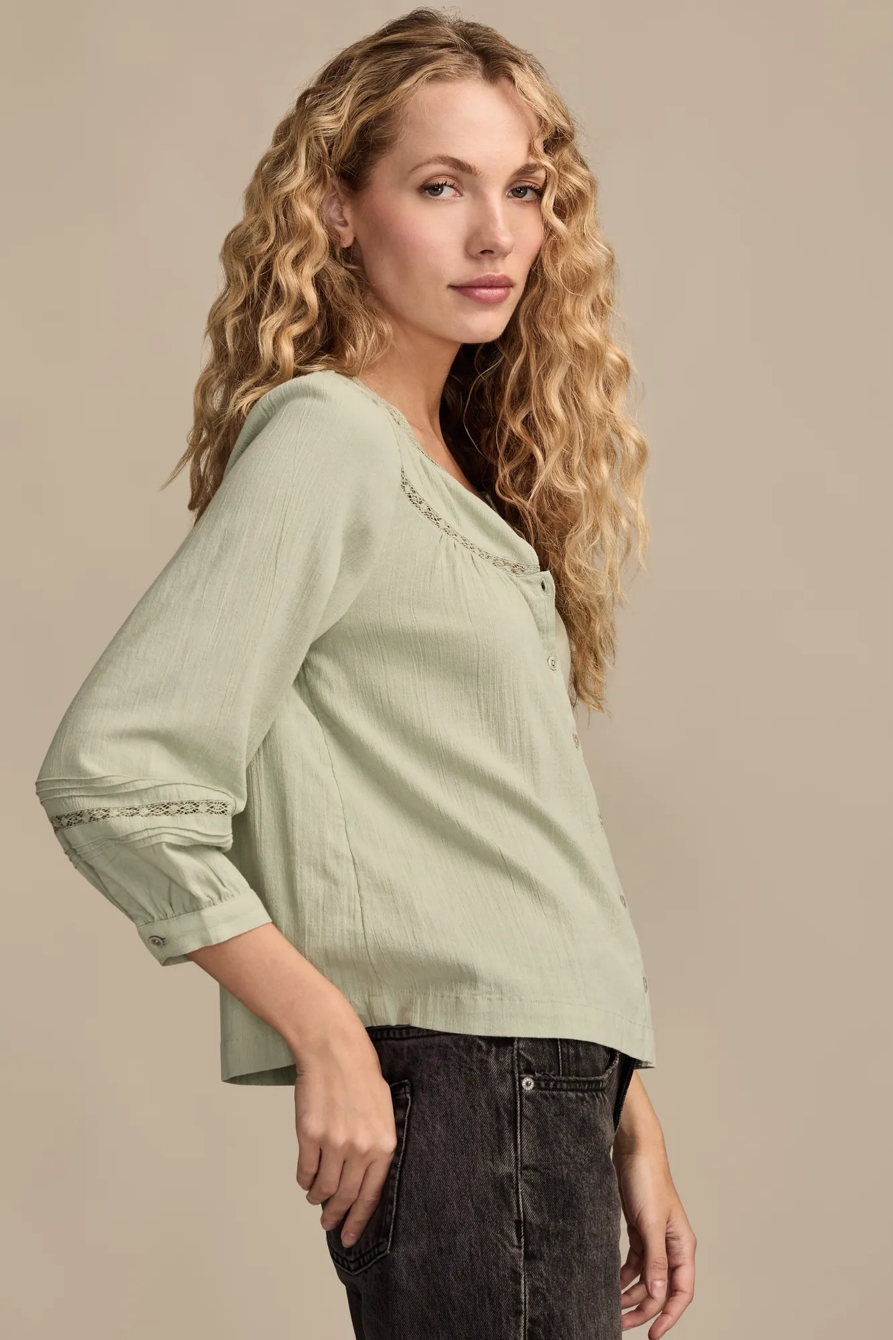LACE LONG SLEEVE TOP — Aqua Gray — image 4