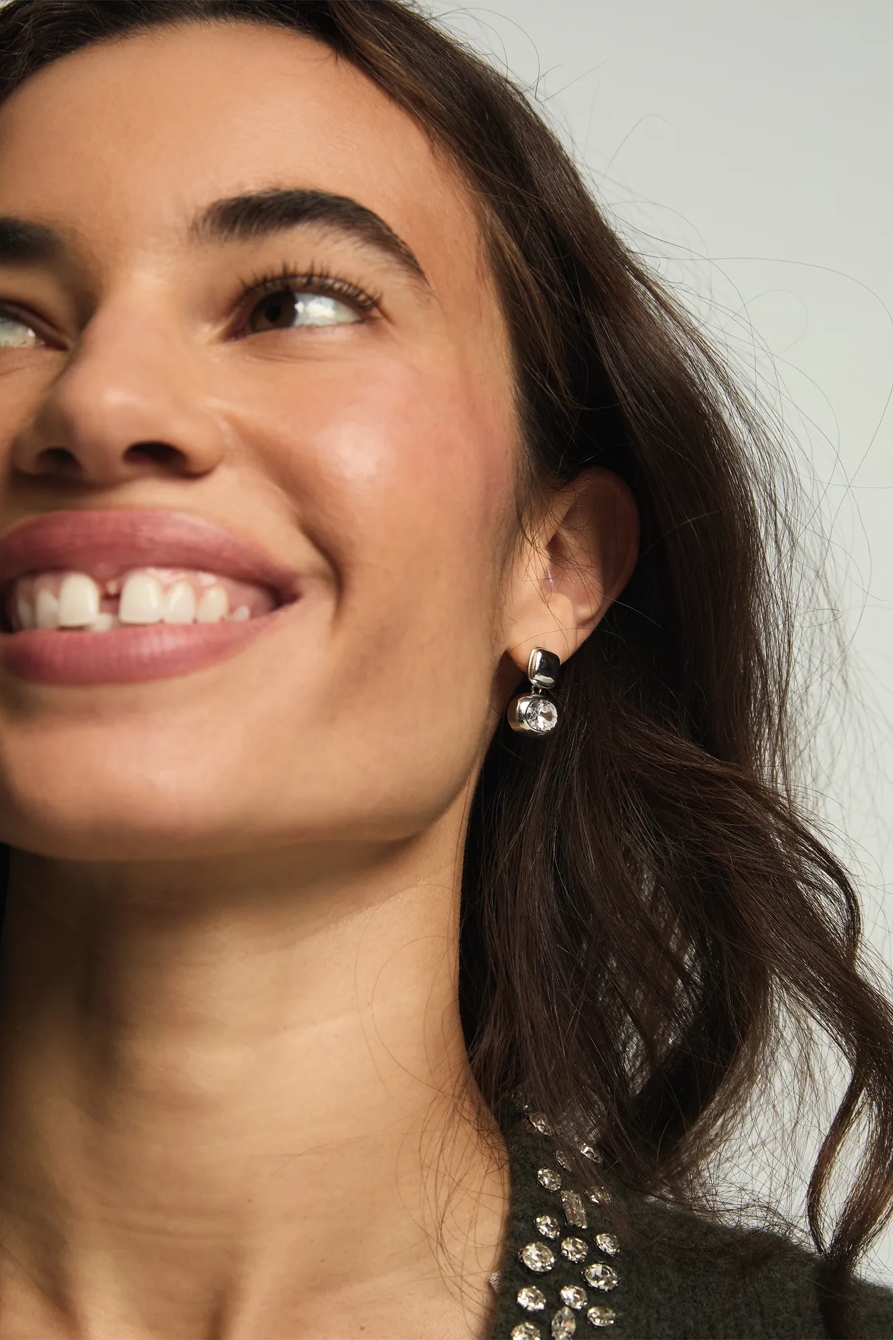DOUBLE STONE DROP EARRING — SILVER — image 1
