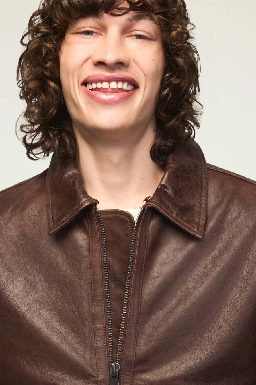 LEATHER AVIATOR JACKET — BROWN — image 5