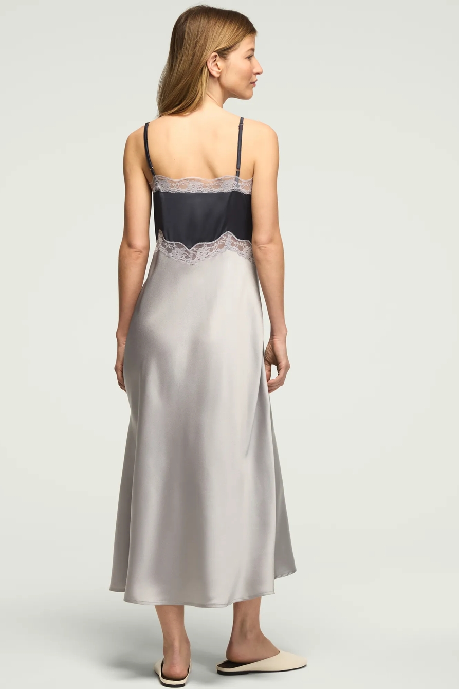 BUTTON FRONT LACE SLIP DRESS — SLEET AND OMBRE BLUE COMBO — image 3