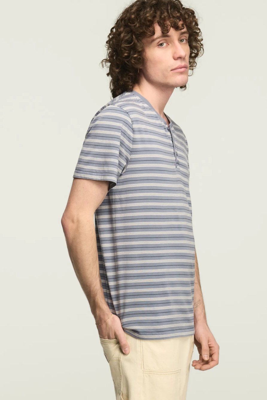 STRIPE SUPIMA SHORT SLEEVE HENLEY — BLUE MULTI — image 3
