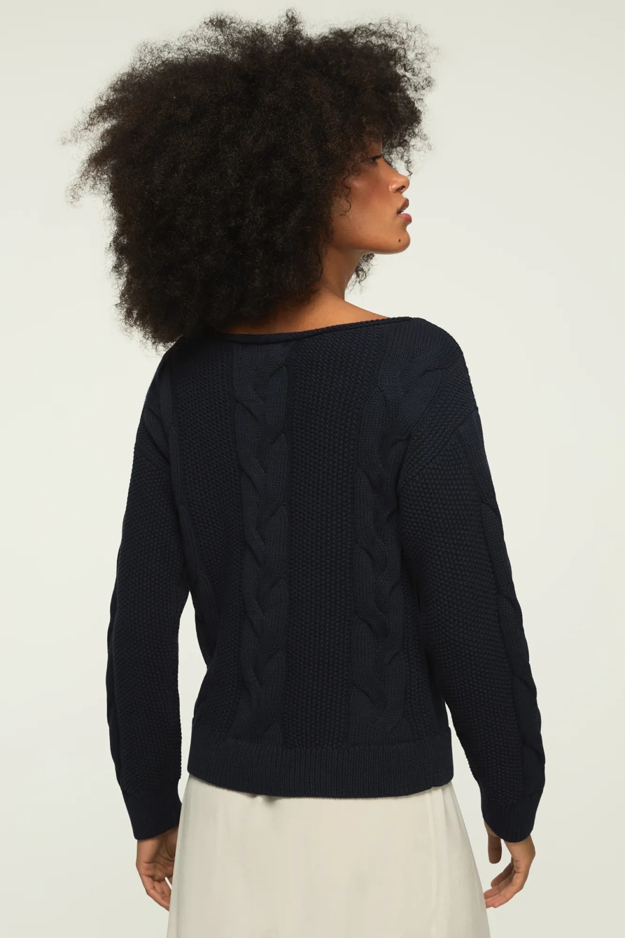 CABLE CREW NECK SWEATER — CADET NAVY — image 3
