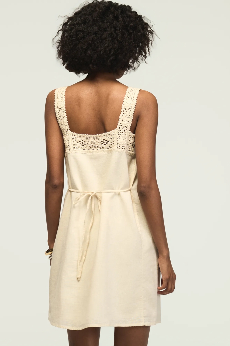 CROCHET SHIFT MINI DRESS — CREAM — image 3