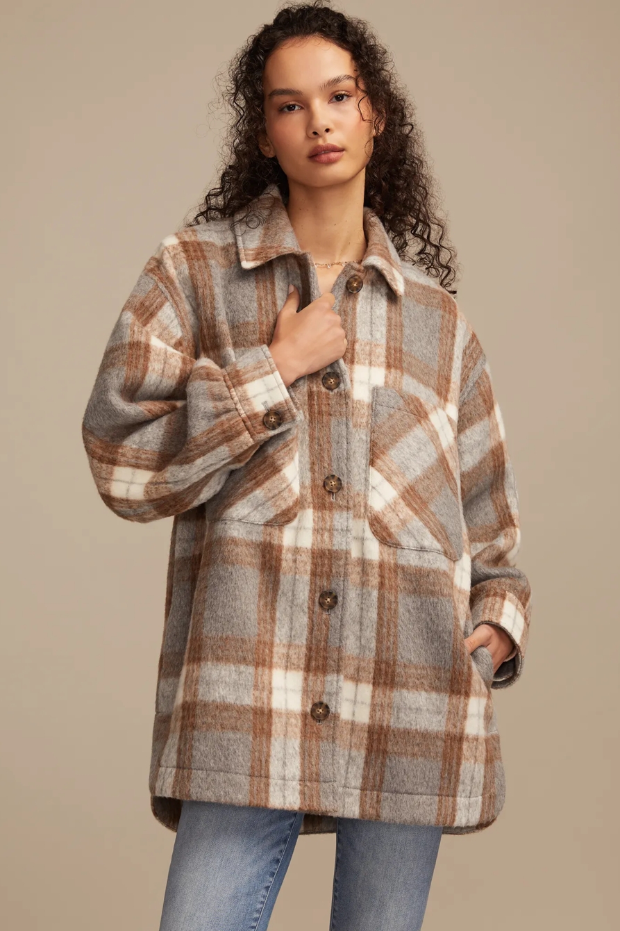 OVERSIZED PLAID SHIRT JACKET — Grey Plaid — image 2