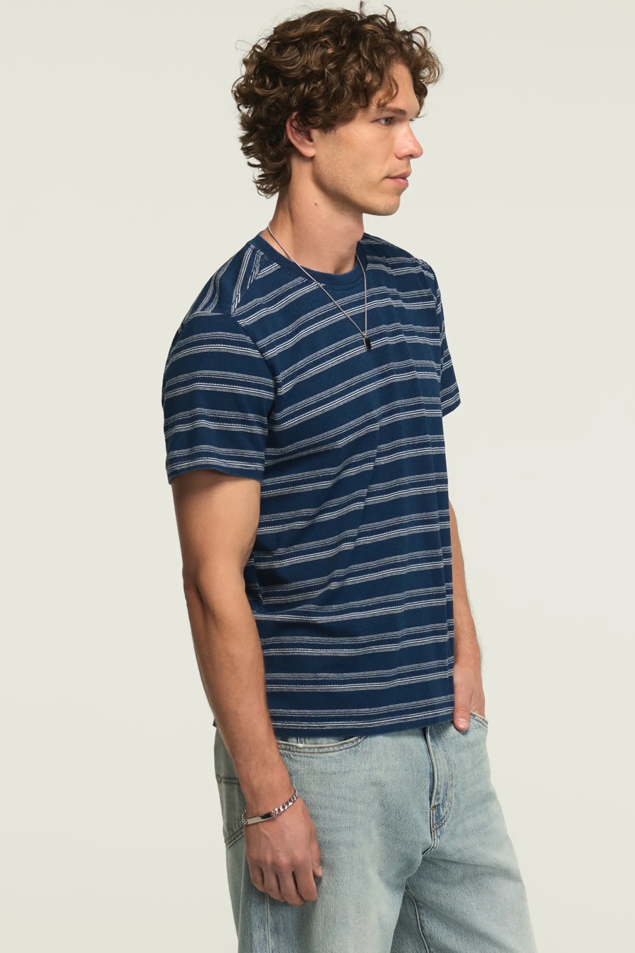 INDIGO STRIPE CREW ONE POCKET TEE — INDIGO — image 4