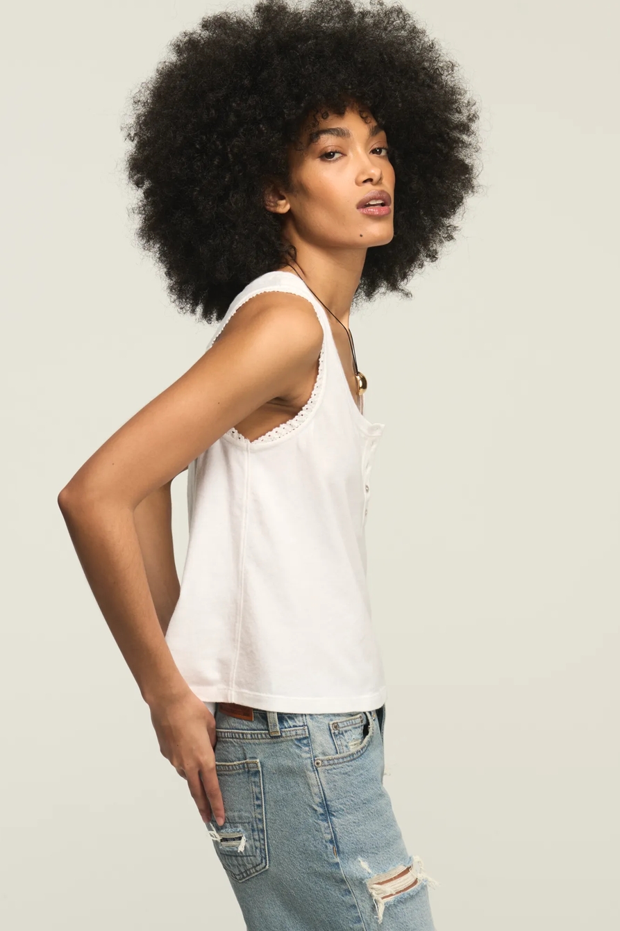 CROCHET TRIM HENLEY TANK — BRIGHT WHITE — image 4