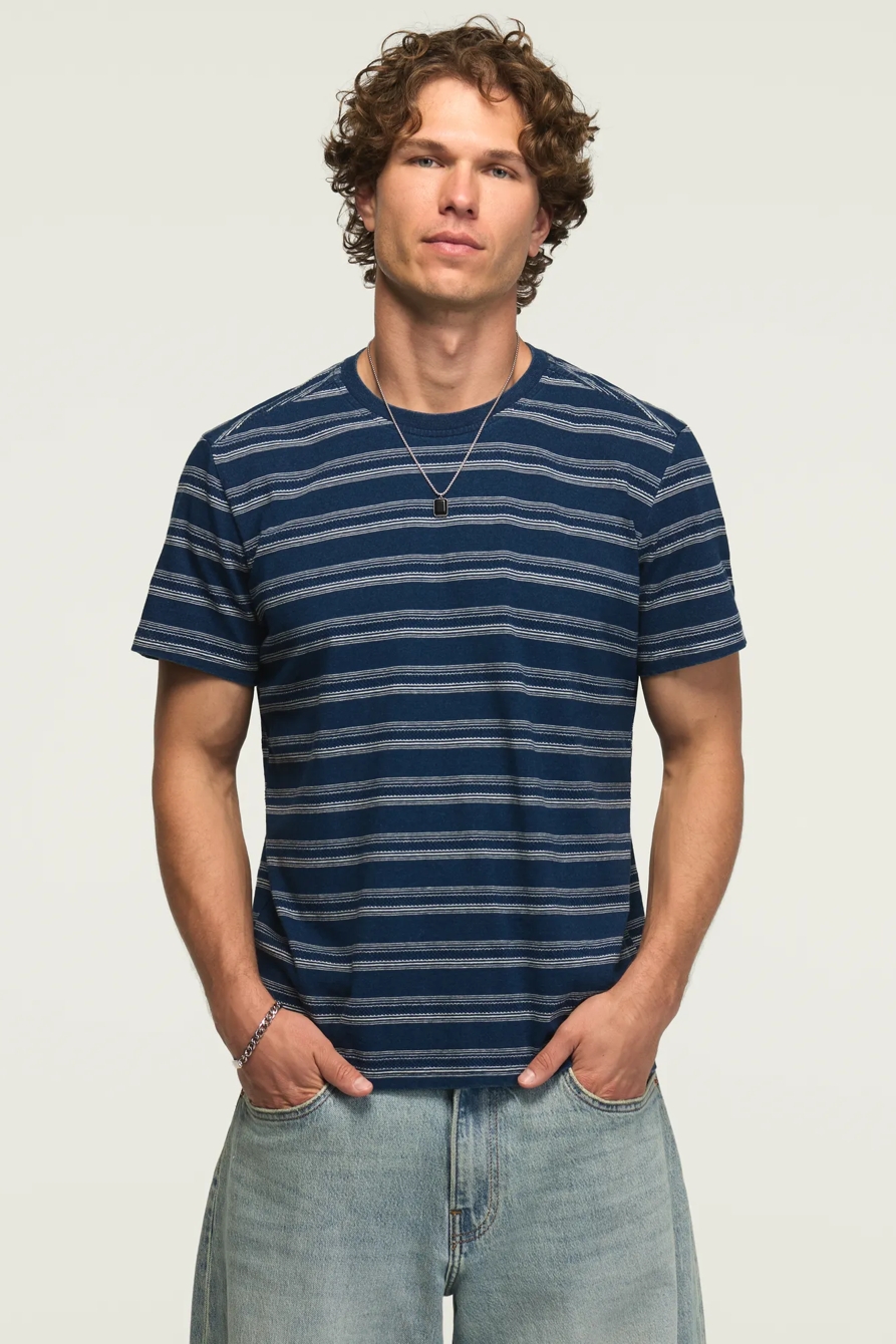 INDIGO STRIPE CREW ONE POCKET TEE — INDIGO — image 1