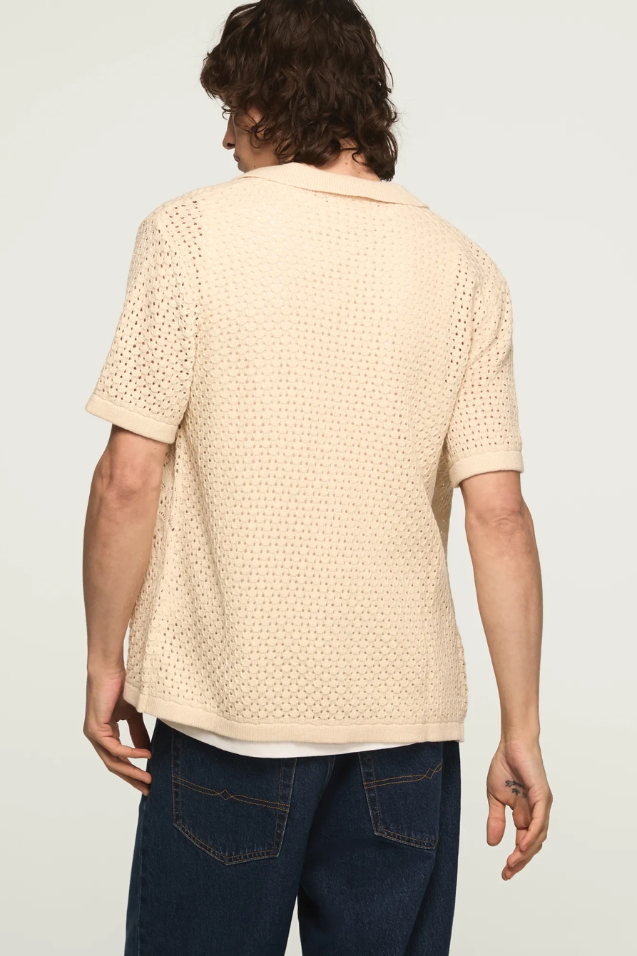 CROCHET BUTTON DOWN SWEATER — WHITECAP GRAY — image 3