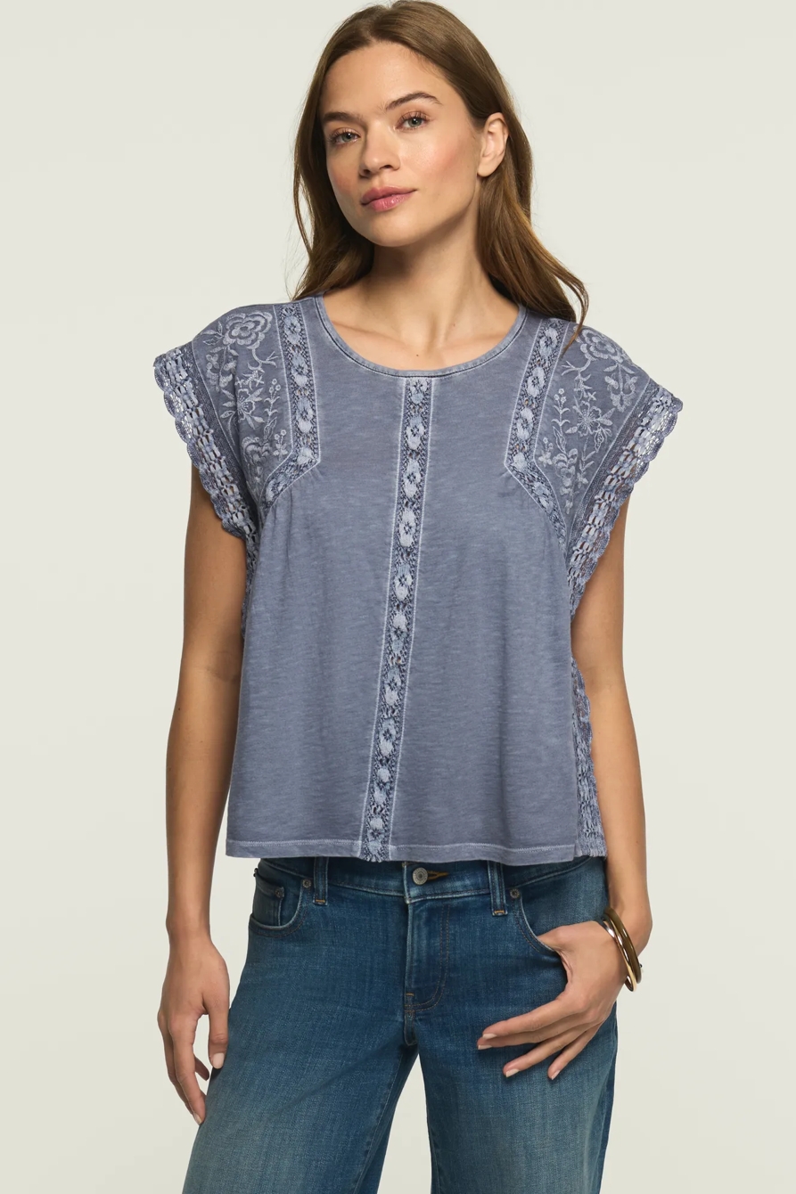 EMBROIDERED BOXY KNIT TOP — FLINT STONE — image 1