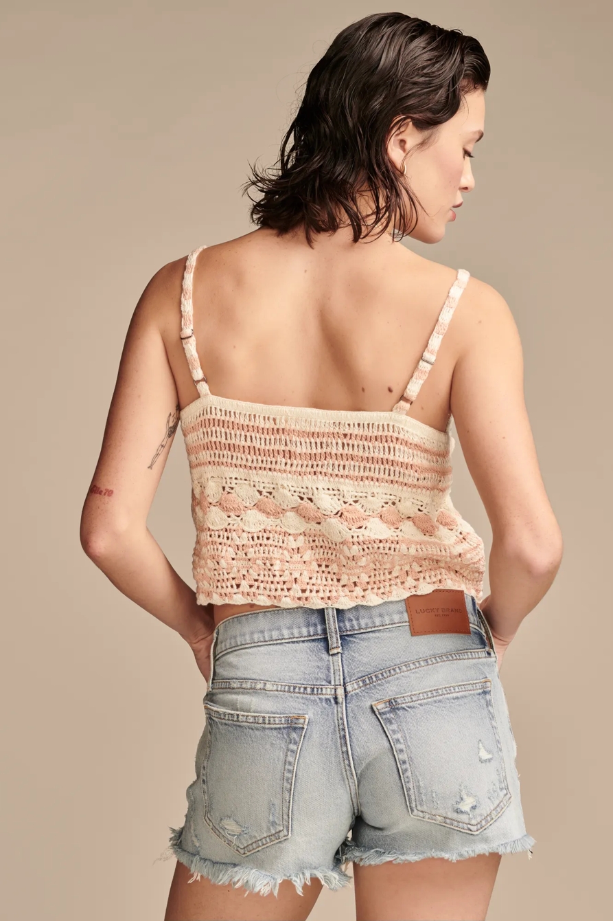CROCHET TIE FRONT TANK — APRICOT STRIPE — image 3