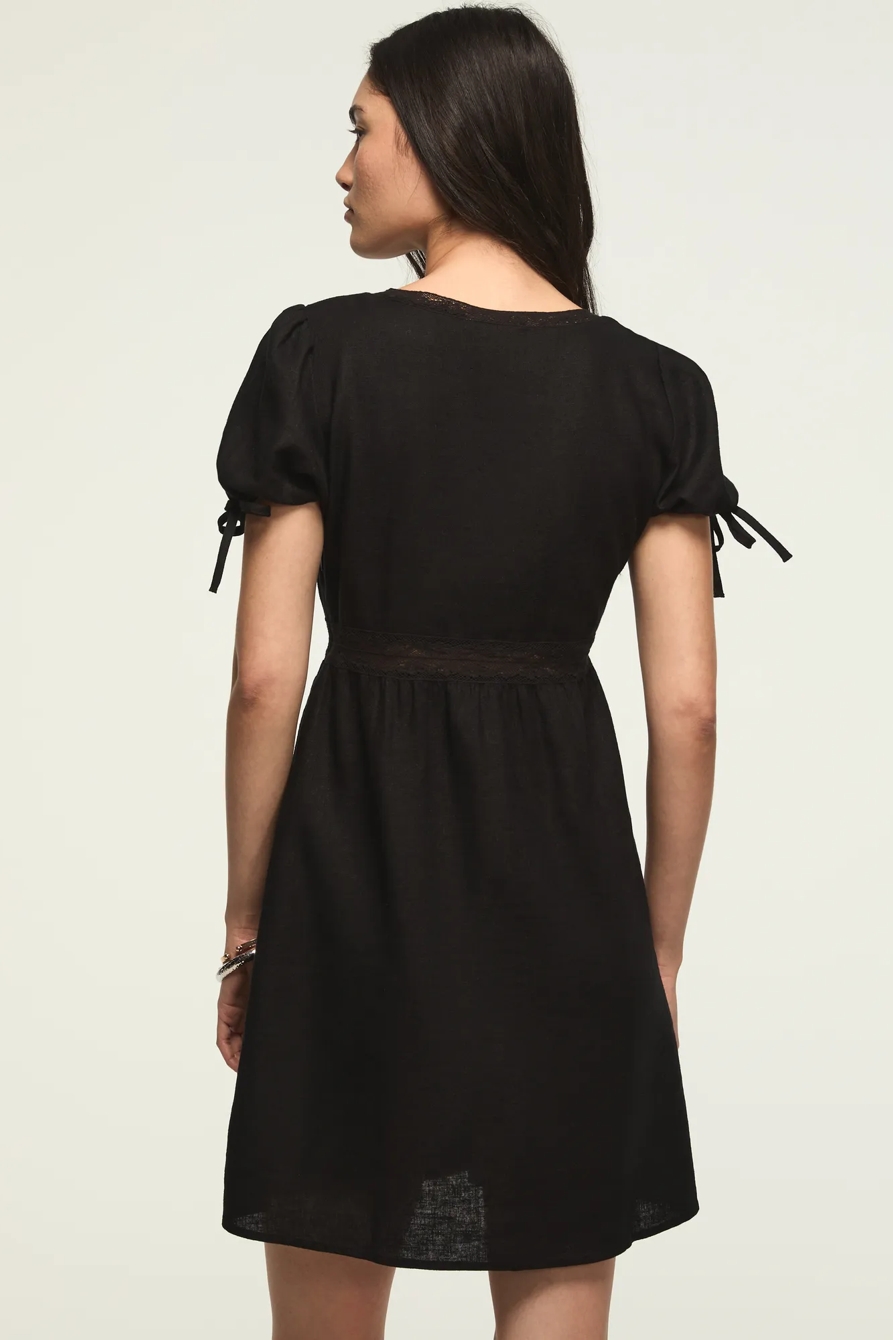 SHORT SLEEVE LACE BTTN THROUGH MINI DRESS — METEORITE — image 3