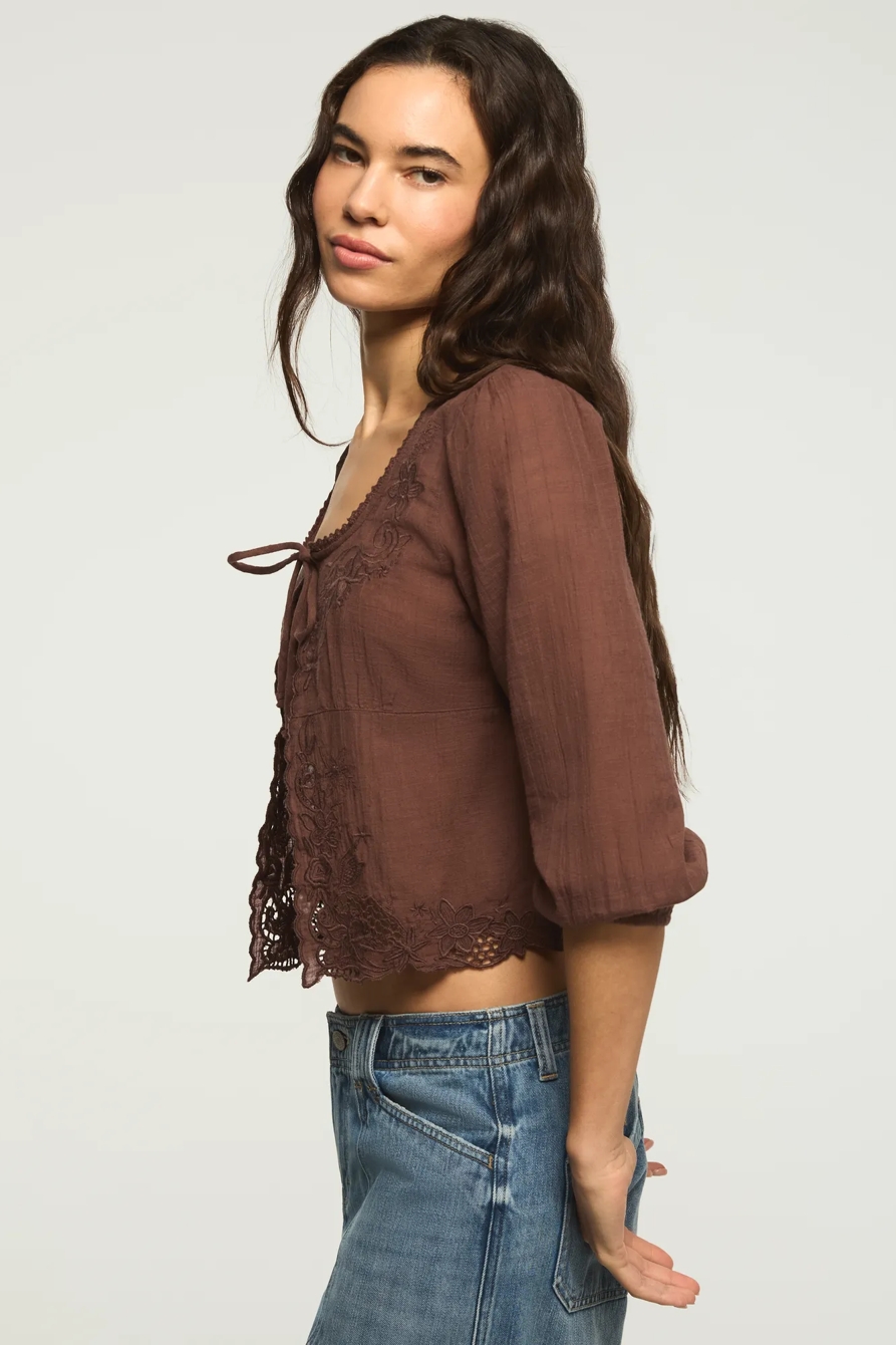 FESTIVAL CUTWORK FLYAWAY BLOUSE — FRENCH ROAST — image 4