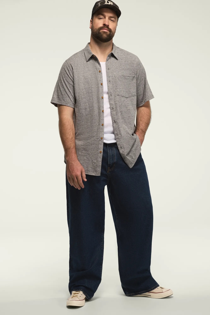BIG AND TALL LINEN SHORT SLEEVE BUTTON UP SHIRT — BLACKENED PEARL — image 5