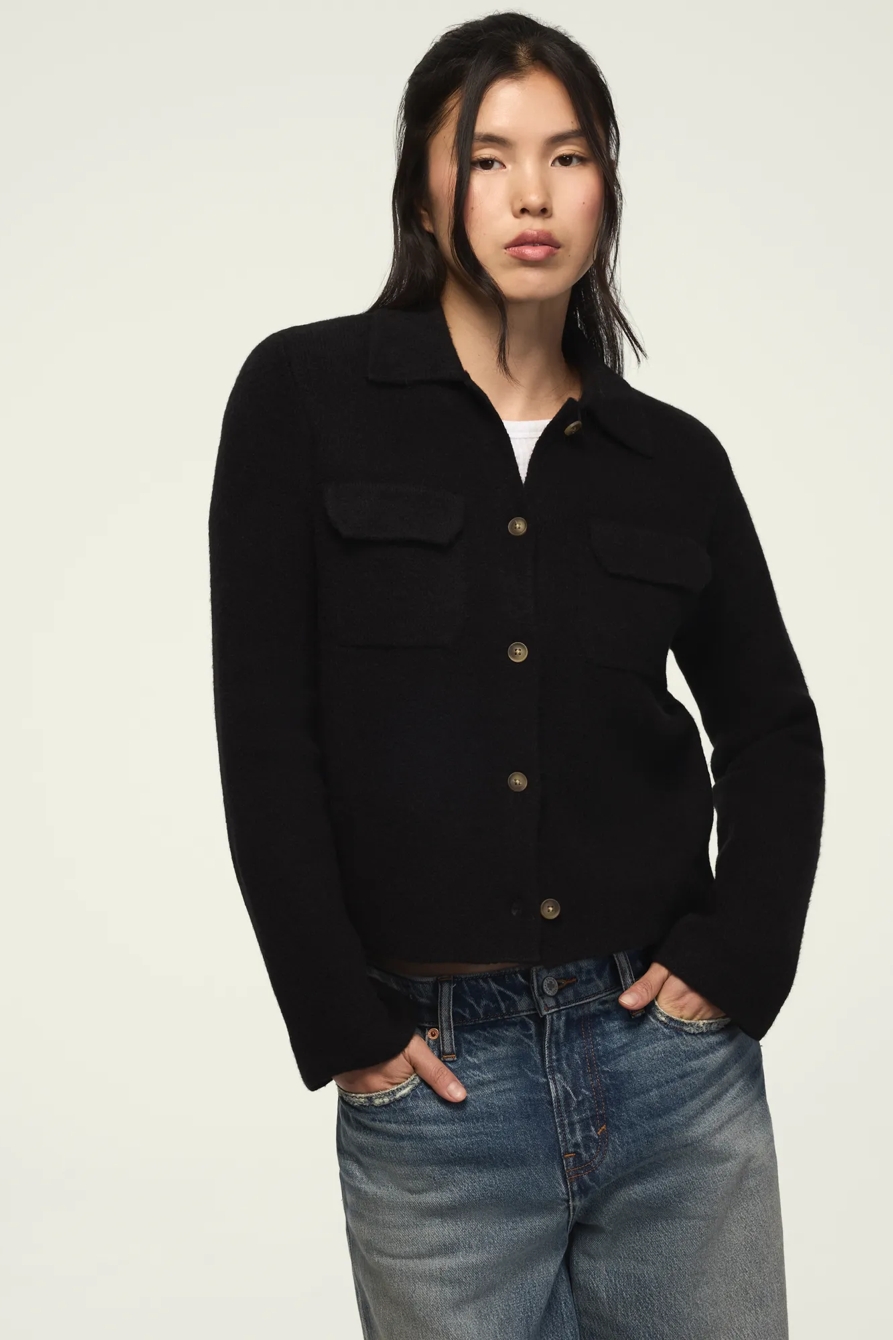 BUTTON DOWN SWEATER — DARK BLACK — image 1