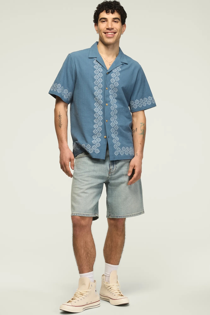 SHORT SLEEVE EMBROIDERED CAMP COLLAR SHIRT — CAPTAIN'S BLUE — image 5