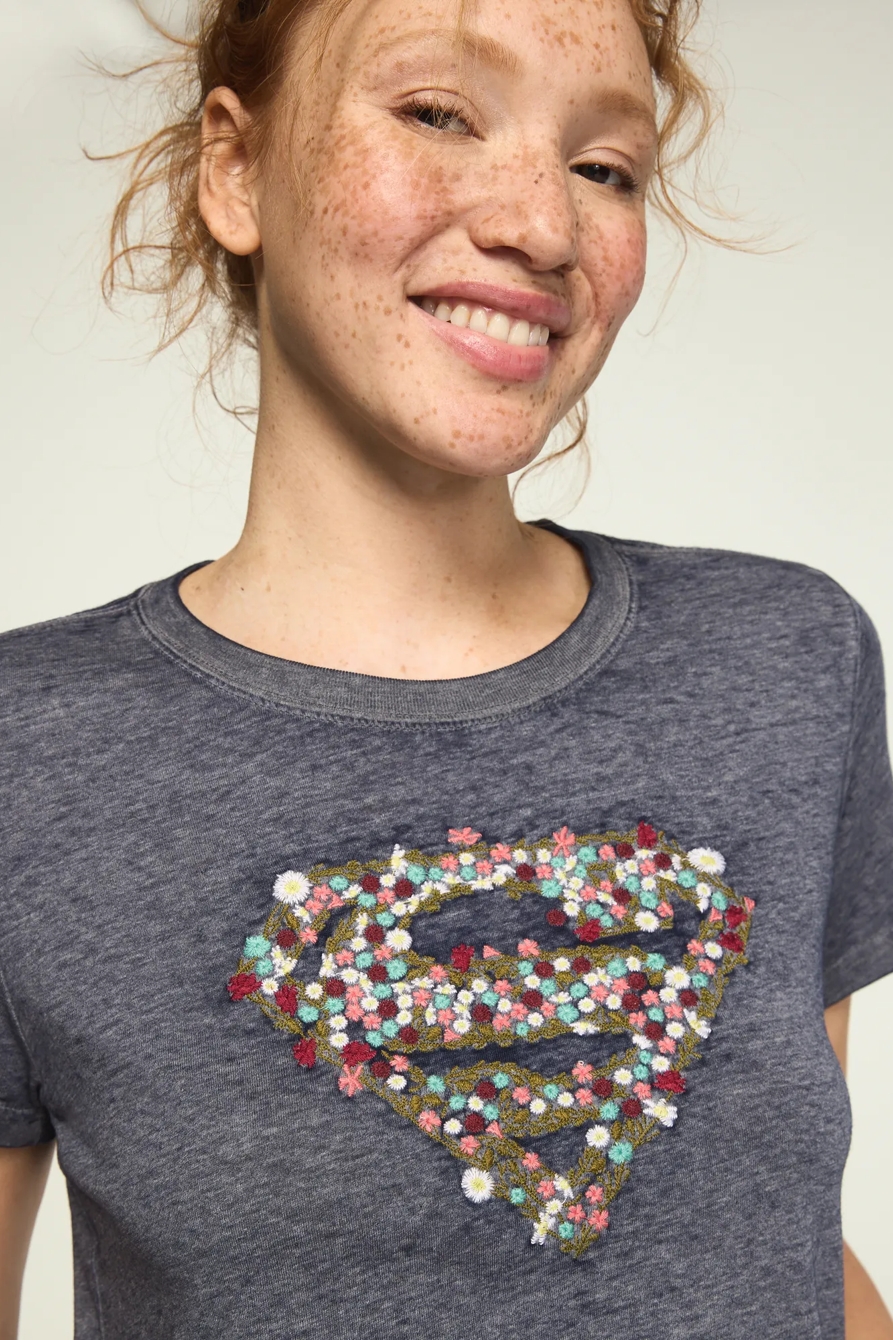 SUPERGIRL FLORAL LOGO TEE — NAVY — image 1