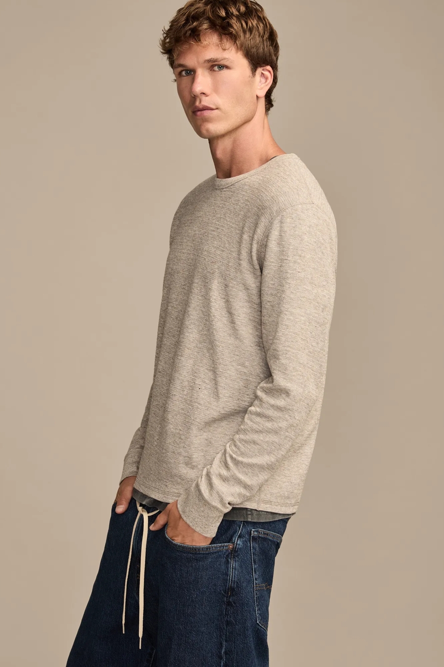 TEXTURED KNIT CREW PULLOVER — OATMEAL — image 4