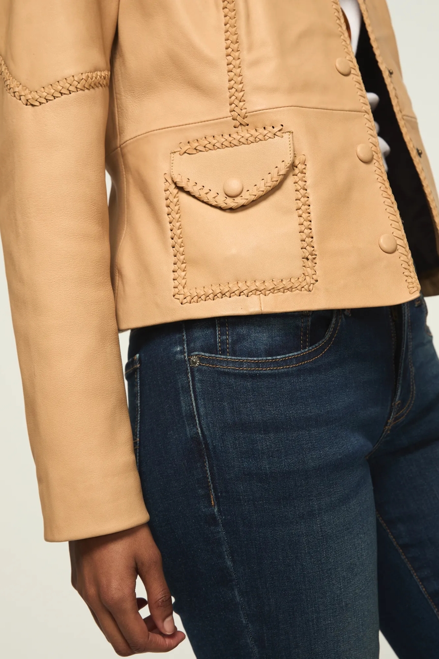 FESTIVAL BRAIDED SEAMED LEATHER JACKET — TAN — image 5