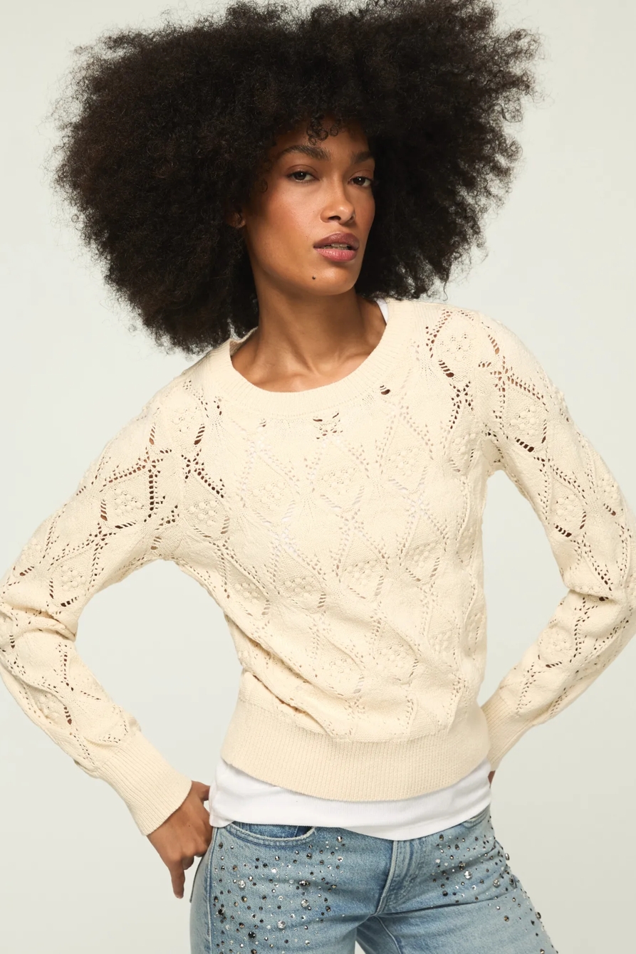 LACE CREW NECK SWEATER — TOFU — image 1