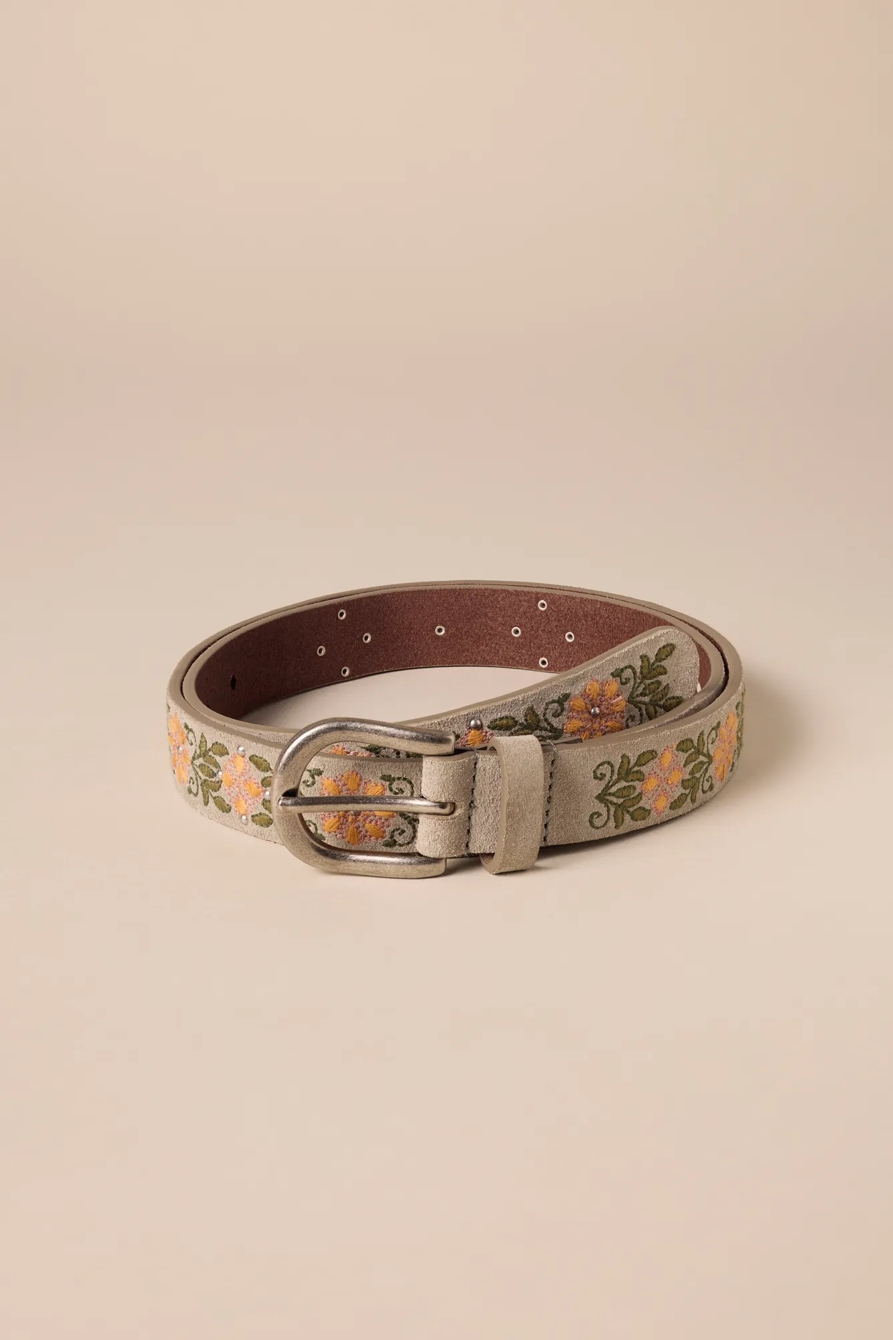 FLORAL AND VINES STUDDED BELT — TAN — image 1