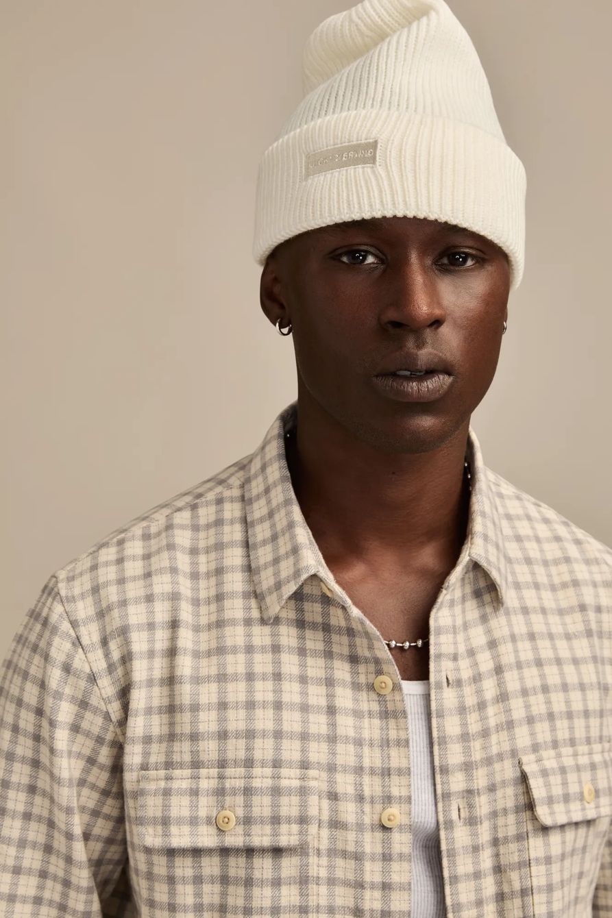 SOLID KNIT BEANIE — OPEN WHITE/NATURAL — image 2