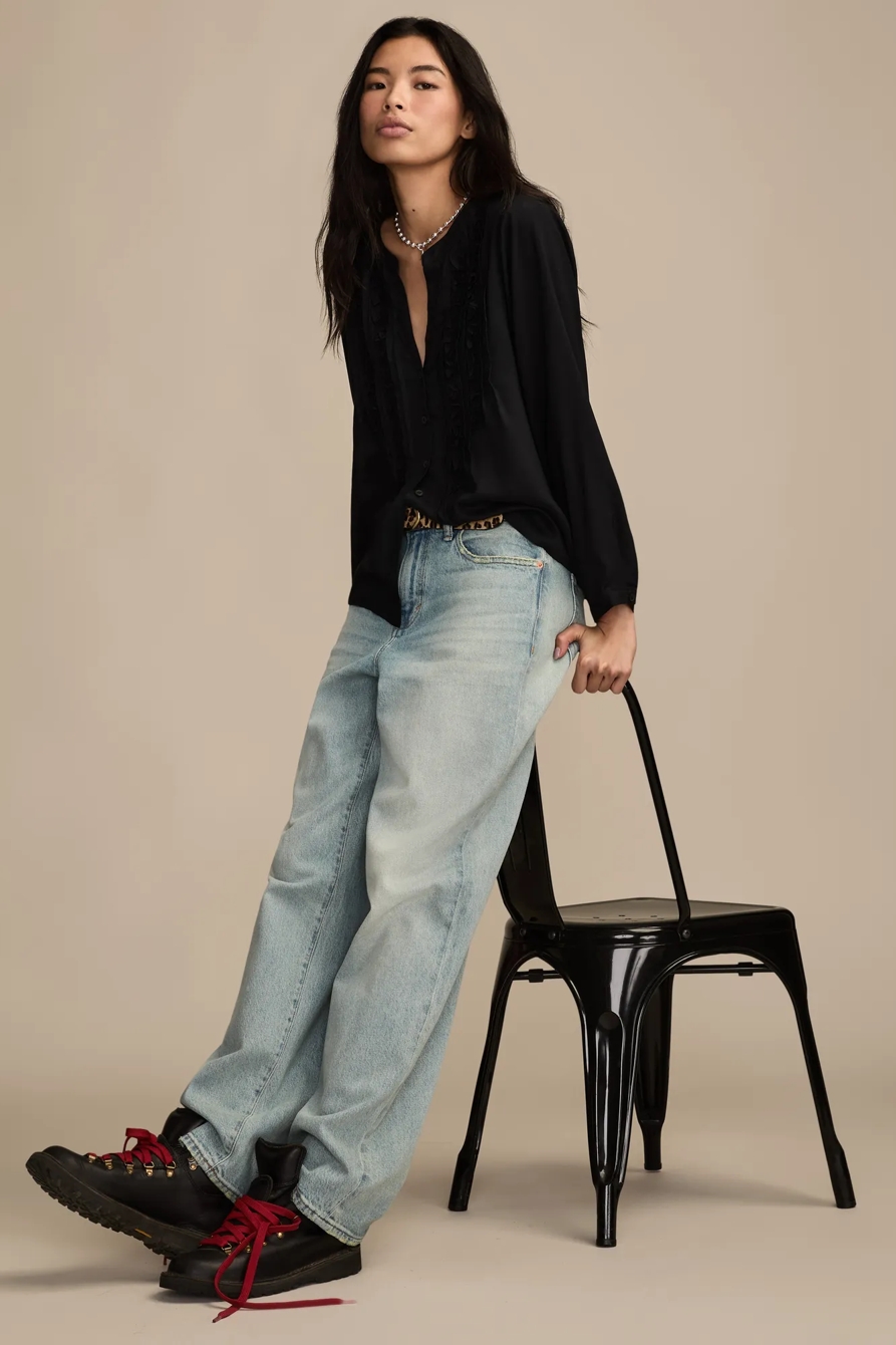 RUFFLE TUXEDO BLOUSE — CAVIAR — image 2