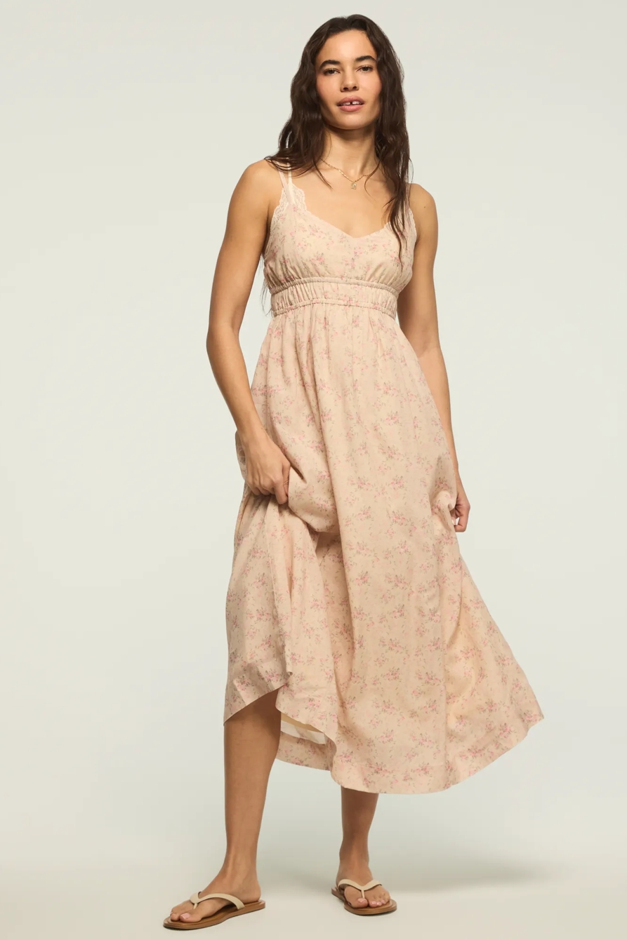 TIERED MIDI DRESS — CREAM MULTI — image 1