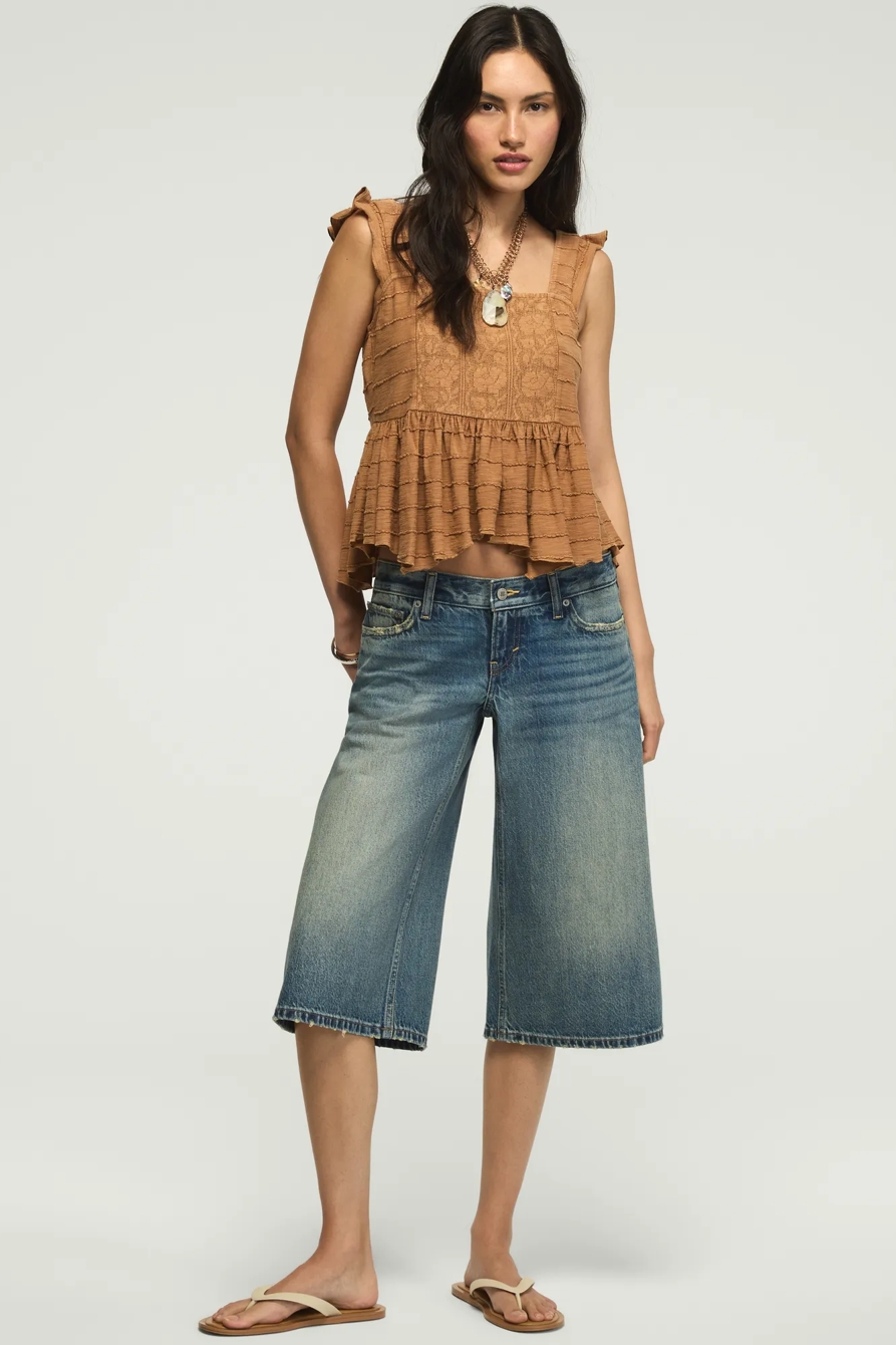 EMBROIDERED FLUTTER PEPLUM TOP — BROWN — image 6