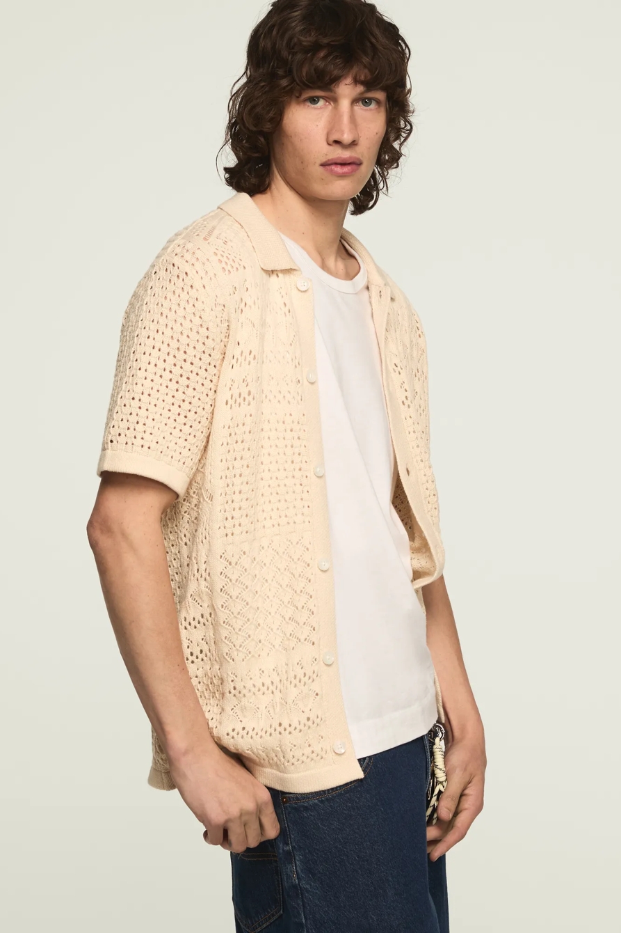 CROCHET BUTTON DOWN SWEATER — WHITECAP GRAY — image 5
