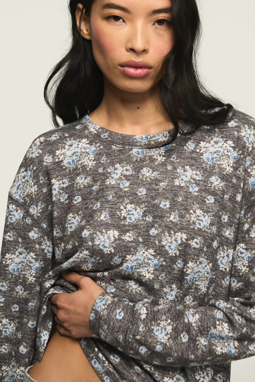 CLOUD LONG SLEEVE CREW NECK TOP — HEATHER GRAY/ BLUE COMBO — image 1